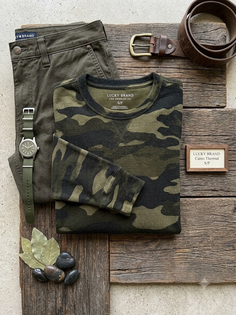 Lucky Brand Dark Camo Thermal Long Sleeve Tee